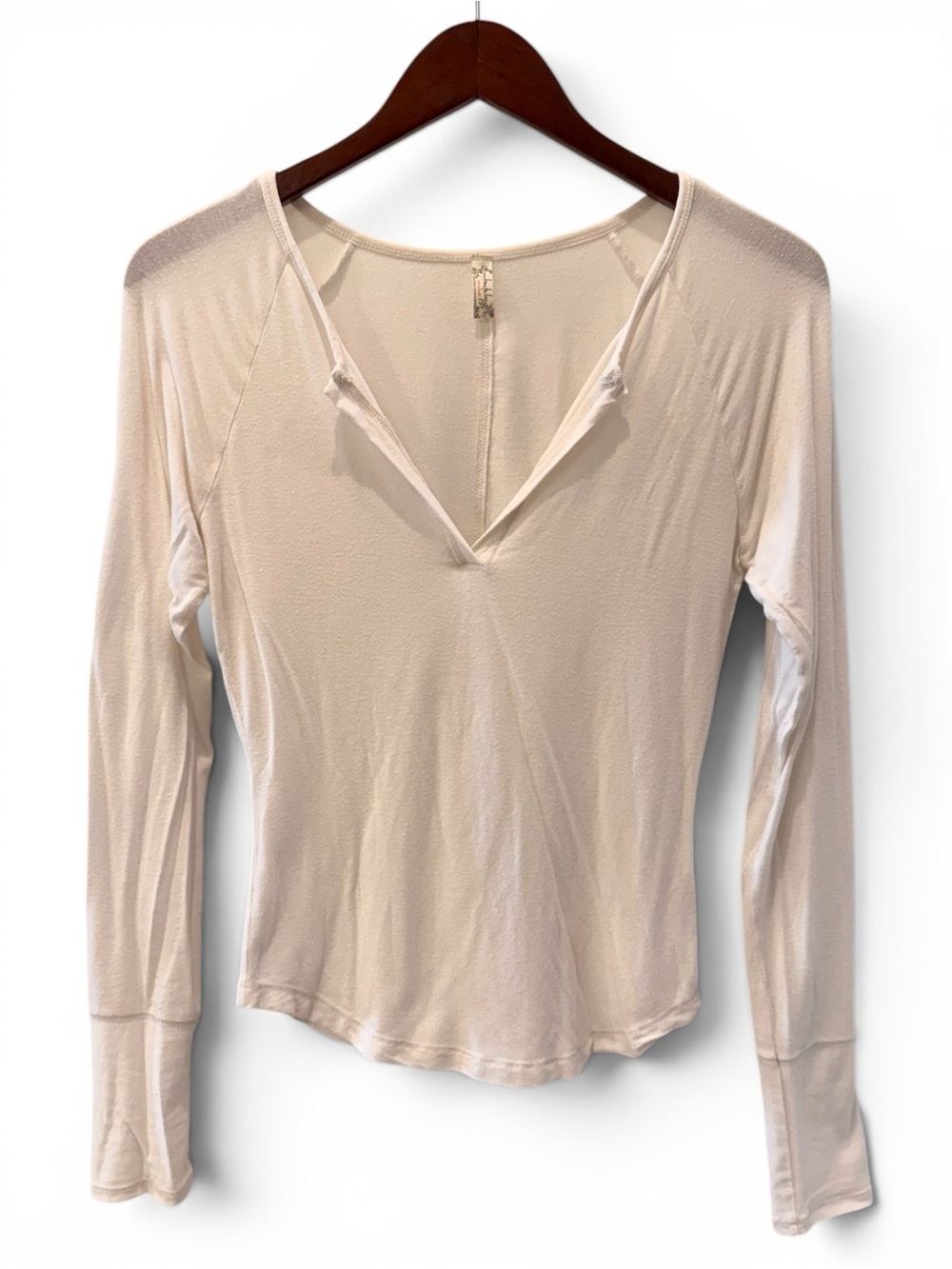 Free People Ivory Deep V Long Sleeve Lounge Top Size L